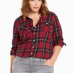 Torrid Plus Size Red Plaid Flannel Button-Front Shirt